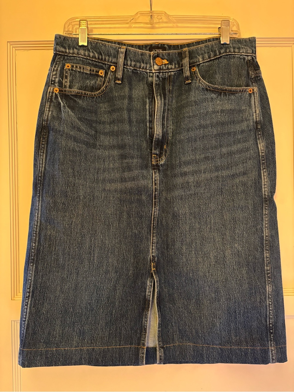 J. Crew Blue Denim Pencil Skirt with Front Vent